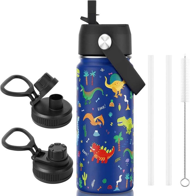 Ofrdncy 530ml Kids Insulated Water Bottle, 2 Lids Included, 18oz Stainless Steel Travel Tumbler with Straw - Image 2