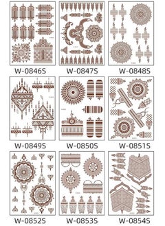 9-Piece Henna Hand Waterproof Temporary Semi-Permanent Stickers