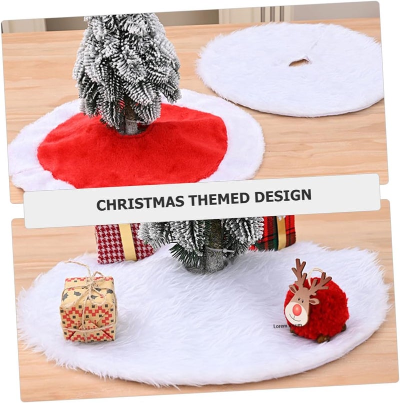 Mini Plush Christmas Tree Skirt with Red and White Edges, Small Soft Skirt for Christmas Tree Decoration, Farmhouse Festival Ornament Mat for Holiday Party and Home - Image 4