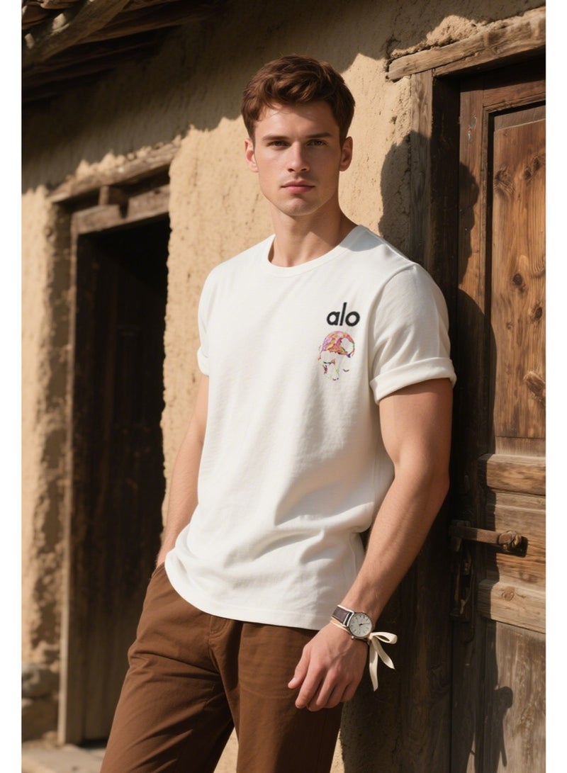 Alo World Casual Printed Men's T-Shirt: Featuring a simple brand logo, this versatile sportswear piece is suitable for both everyday casual wear. - Image 3