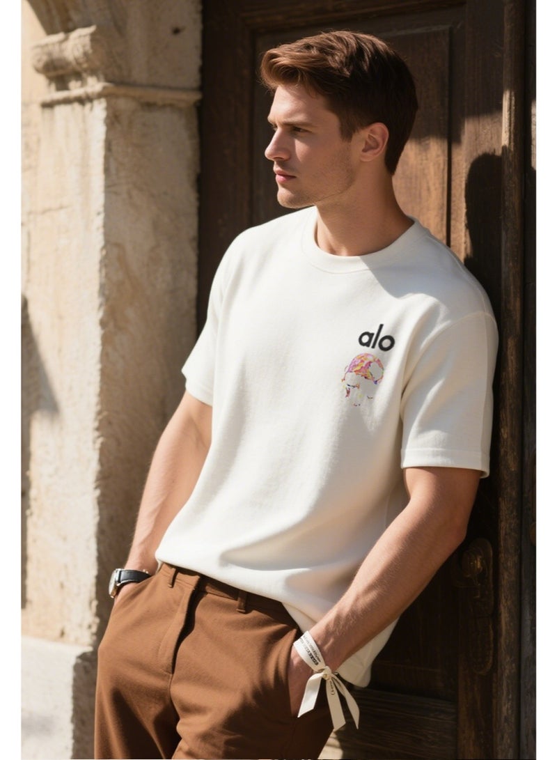 Alo World Casual Printed Men's T-Shirt: Featuring a simple brand logo, this versatile sportswear piece is suitable for both everyday casual wear. - Image 2