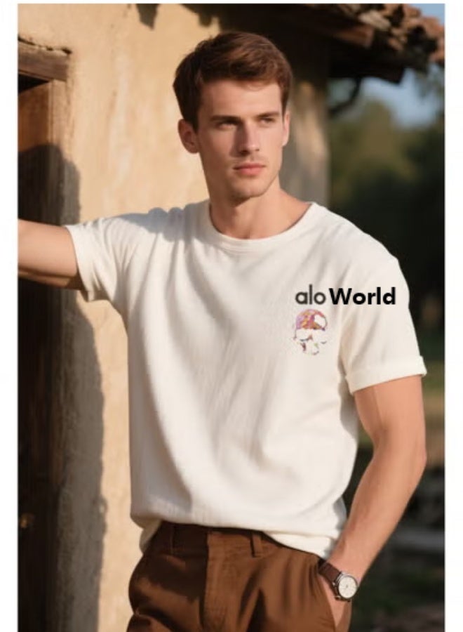 Alo World Casual Printed Men's T-Shirt: Featuring a simple brand logo, this versatile sportswear piece is suitable for both everyday casual wear. - Image 5