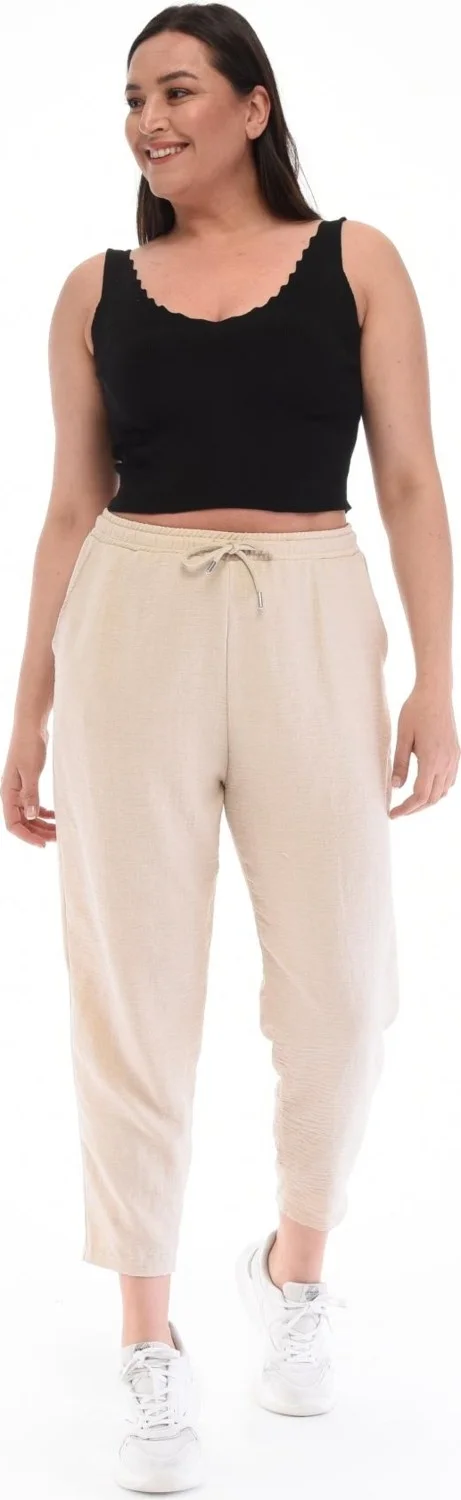 سيدي دينيم Women's Plus Size Synthetic Linen High Waist Elastic Skinny Leg Mom Pants C611
