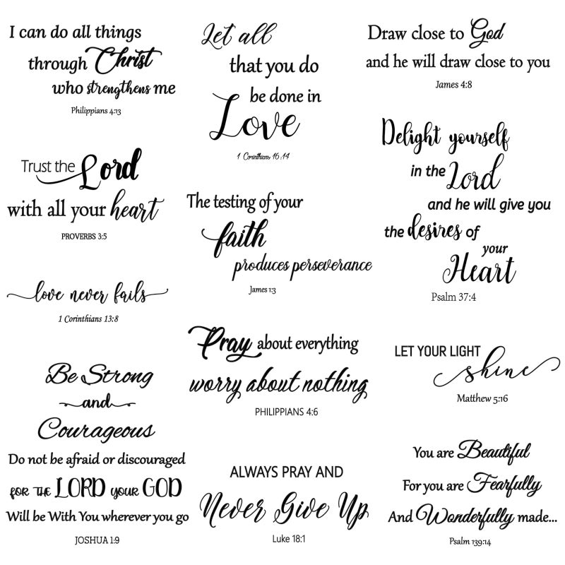 Generic 12 Pieces Bible Verse Wall Stickers Inspirational Quotes Christian Wall Decals Scripture Wall Decals Peel and Stick Motivational Wall Decal for Living Room Bedroom Bathroom Office  Black  - Image 1