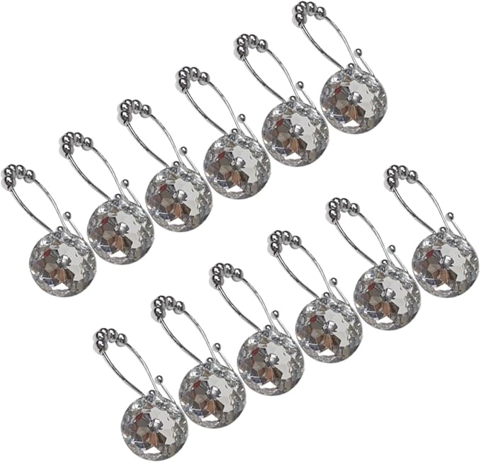 Glide Shower Liner Hooks White Rhinestones 12 Pack Size 9x3 6cm - Image 1