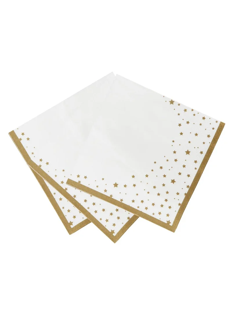 توكينج تيبلز Star Paper Napkins White & Gold,16-Pieces,33cm