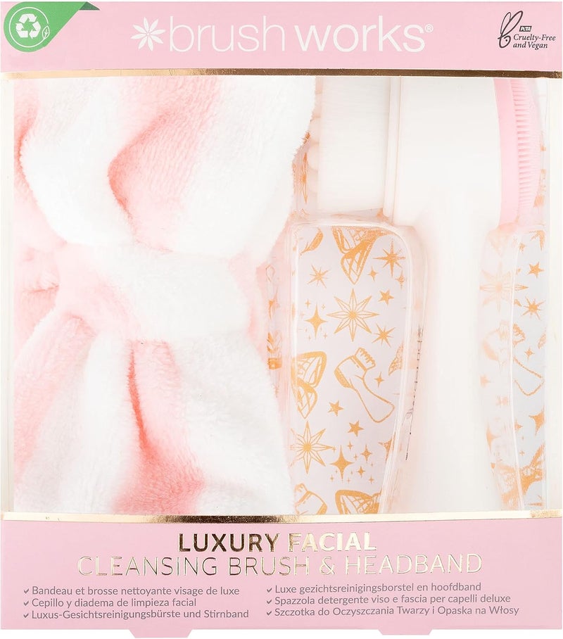 Brushworks Luxury Facial Cleansing Brush & Headband, Pink, One Size - Image 1