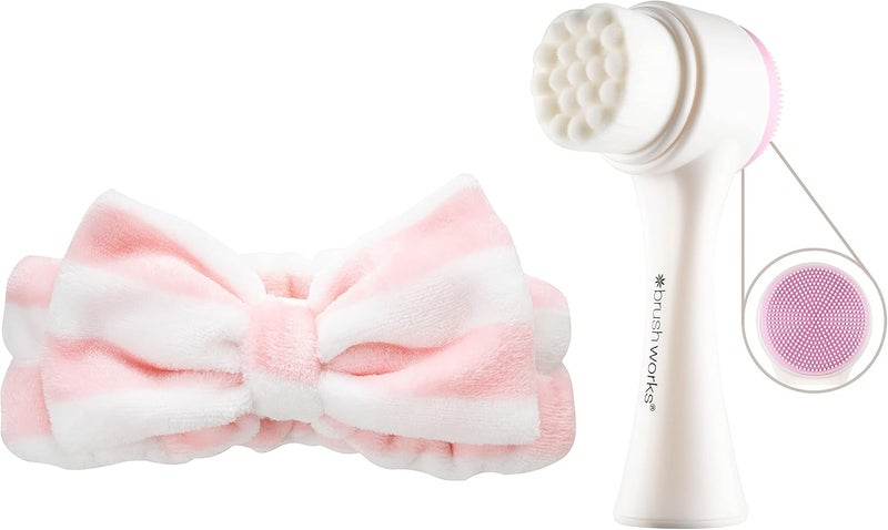 Brushworks Luxury Facial Cleansing Brush & Headband, Pink, One Size - Image 3