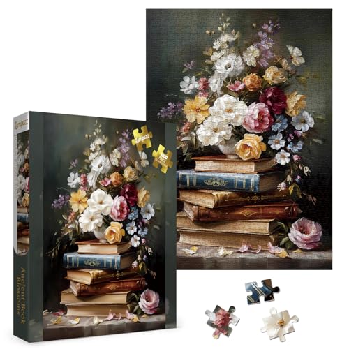 Larkipuzz Vintage Books Flower Puzzles for Adults 1000 Pieces Beautiful Retro Wildflower Pages Jigsaw Puzzles Art Aesthetic Vase Floral Plant Painting Puzzle - Image 5