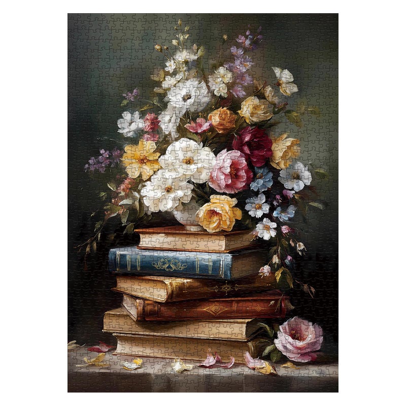 Larkipuzz Vintage Books Flower Puzzles for Adults 1000 Pieces Beautiful Retro Wildflower Pages Jigsaw Puzzles Art Aesthetic Vase Floral Plant Painting Puzzle - Image 3