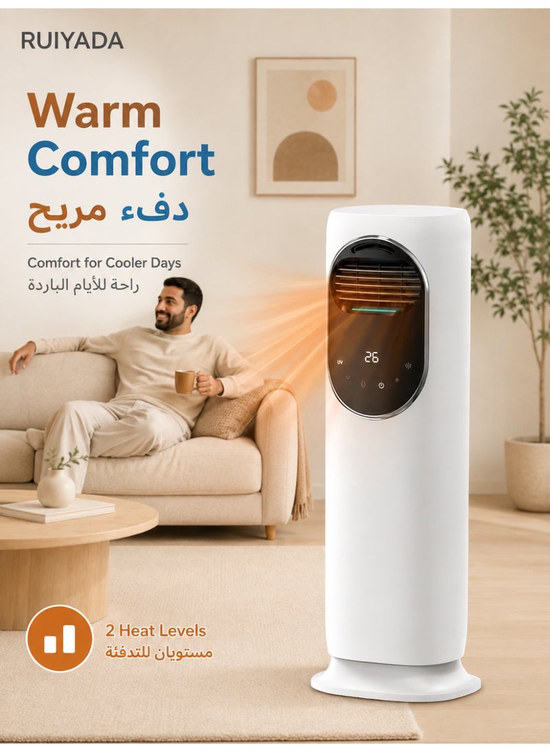 RUIYADA Air Cooler Tower Fan with Cooling & Heating, Humidifier Fog Mode, 3 Cooling Speeds, 2 Heat Levels, Quiet Touch Control, Water Tank, Slim Standing Fan for Bedroom Living Room Home - Image 3