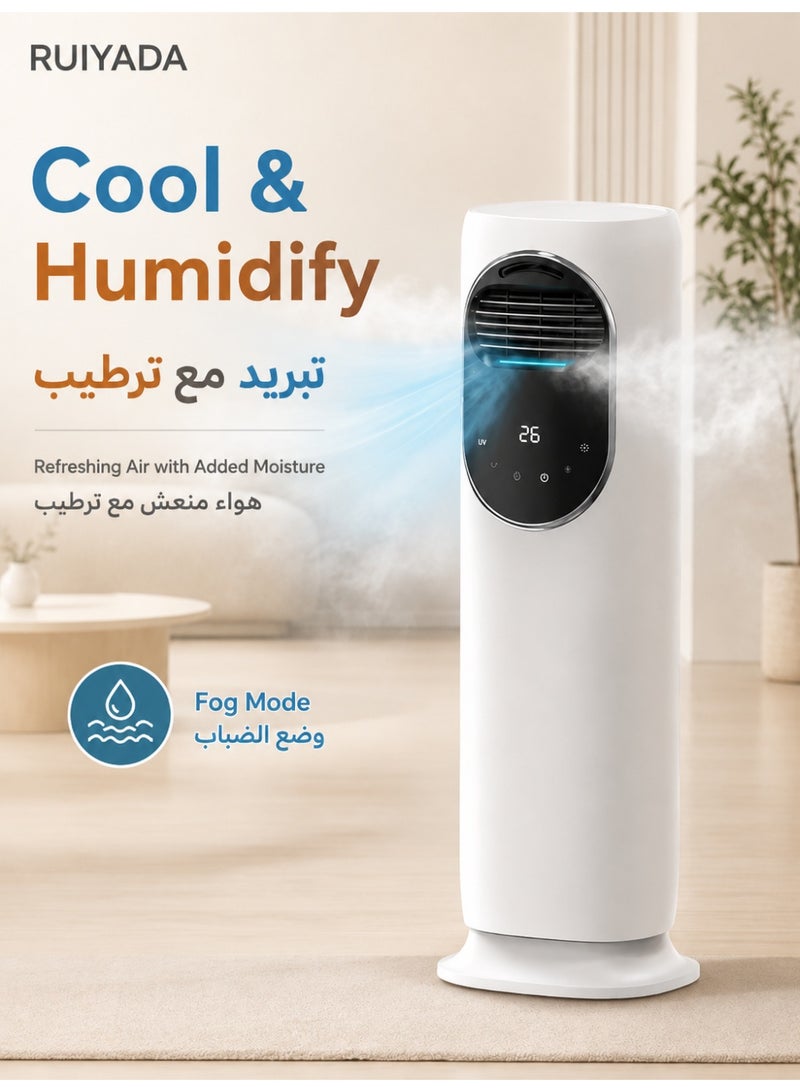 RUIYADA Air Cooler Tower Fan with Cooling & Heating, Humidifier Fog Mode, 3 Cooling Speeds, 2 Heat Levels, Quiet Touch Control, Water Tank, Slim Standing Fan for Bedroom Living Room Home - Image 4