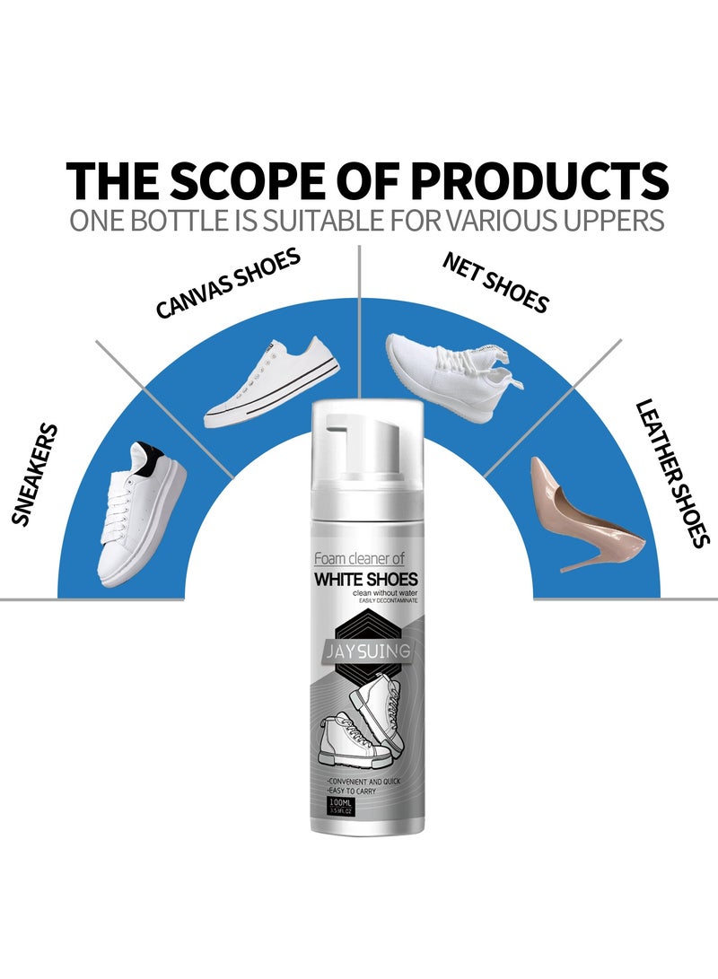 Jaysuing Instant Foam Cleaner & Shoe Whitener – Effortlessly Clean and Decontaminate Sneakers, Canvas, and Leather Shoes without Water. Restore Bright White Color, Remove Stains, and Whiten Yellowing Edges for a Fresh and Clean Look (100ml) - Image 4