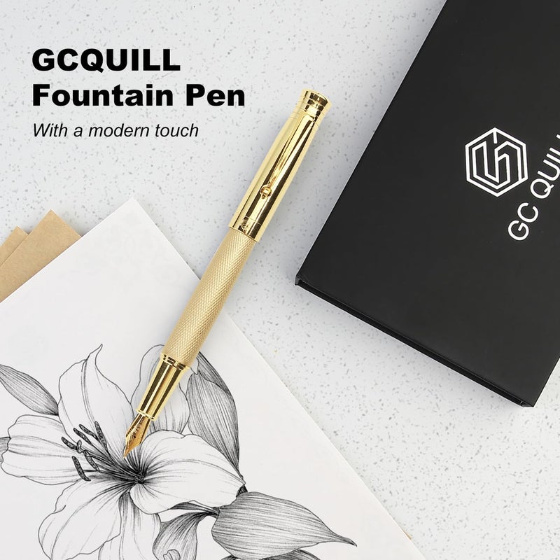 GC QUILL Fancy Fountain Pen Set â€“ Fine and Medium Nibs, 18 Ink Cartridges, Ink Converter, Syringe Filler, Luxury Pen Gift for Men Women, Nice Pen for Writing Journaling (Gold) - Image 2