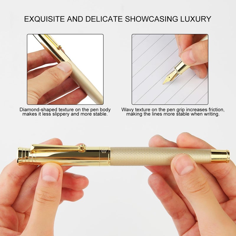 GC QUILL Fancy Fountain Pen Set â€“ Fine and Medium Nibs, 18 Ink Cartridges, Ink Converter, Syringe Filler, Luxury Pen Gift for Men Women, Nice Pen for Writing Journaling (Gold) - Image 4