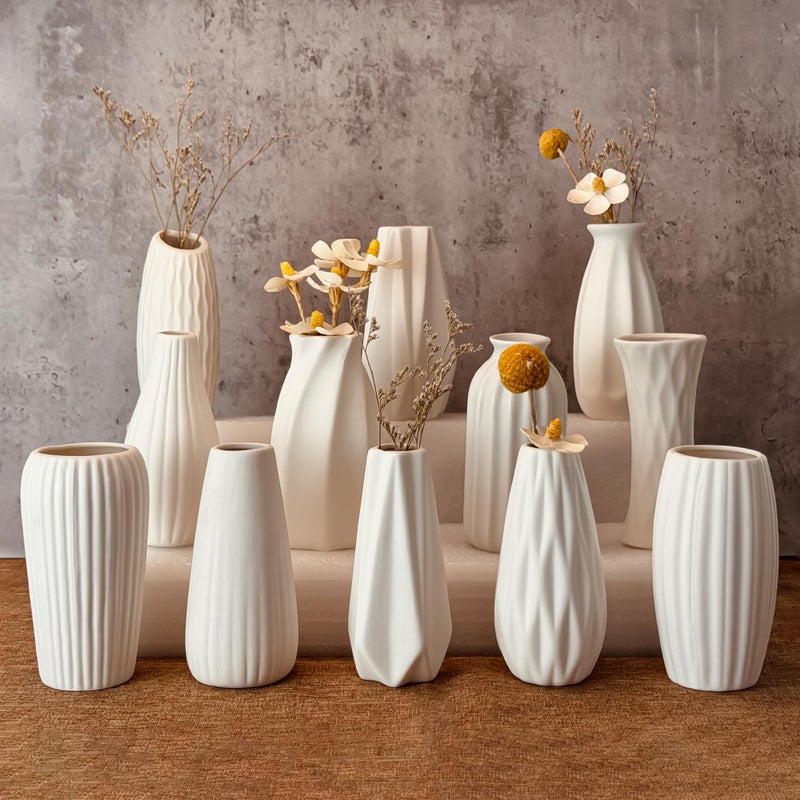 Xunsiga White Vase Set of 12, Small White Bulk Bud Vases for Pampas Grass for Wedding Table Centerpieces Decoration, Modern Boho for Rustic Vase. - Image 1
