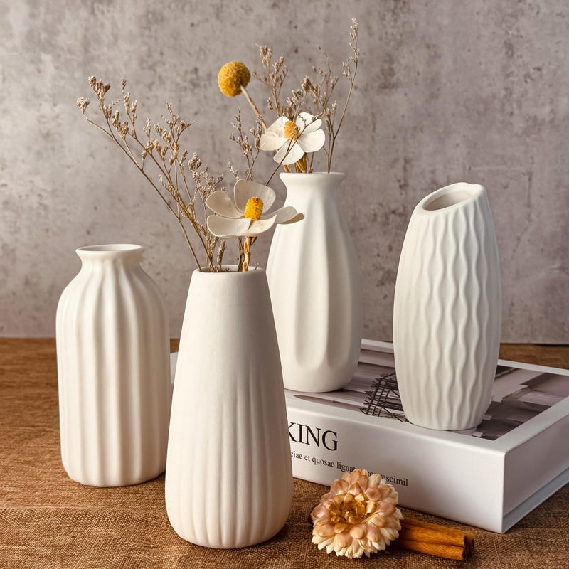 Xunsiga White Vase Set of 12, Small White Bulk Bud Vases for Pampas Grass for Wedding Table Centerpieces Decoration, Modern Boho for Rustic Vase. - Image 2
