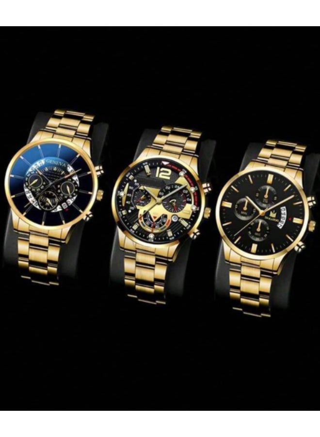 مجموعة ساعات رجالية فاخرة من 3 قطع مناسبة لمناسبات متعددة الهدية المثالية له في الأعياد أو أعياد الميلاد