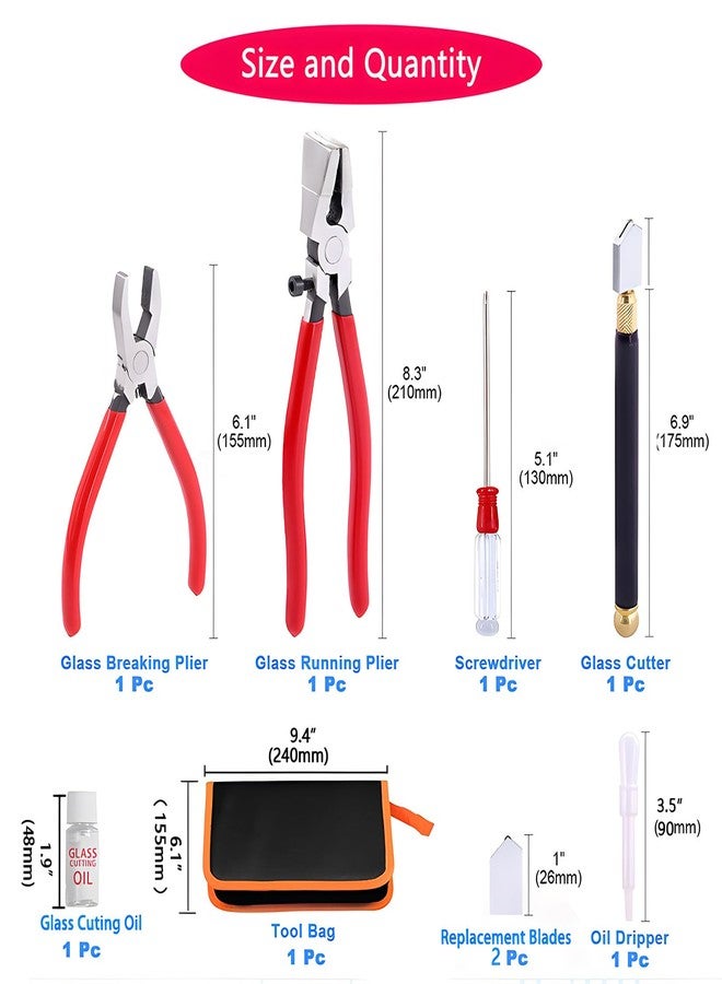 MEILLYOCEAN Glass Cutting Tool Set Kit,Premium Glass Running Breaking Pliers and Class Cutter Kit, Heavy Duty Glass Cutting Tool with Rubber Tip, Work Great for Stained Glass, Mosaics, Fusing, Breaking - Image 2