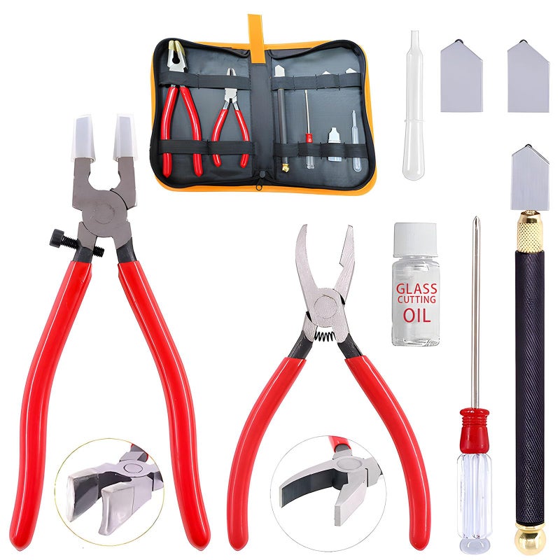 MEILLYOCEAN Glass Cutting Tool Set Kit,Premium Glass Running Breaking Pliers and Class Cutter Kit, Heavy Duty Glass Cutting Tool with Rubber Tip, Work Great for Stained Glass, Mosaics, Fusing, Breaking - Image 1