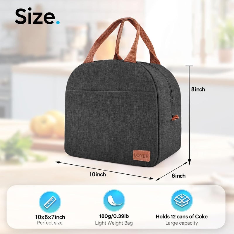 LOYEE Lunch Bag Lunch Box for Women & Men, Large Capacity Insulated Lunch Bag for Adult, Leakproof Reusable Lunch Tote Bags for Work/Office/Travel/Picnic (Black) - Image 2