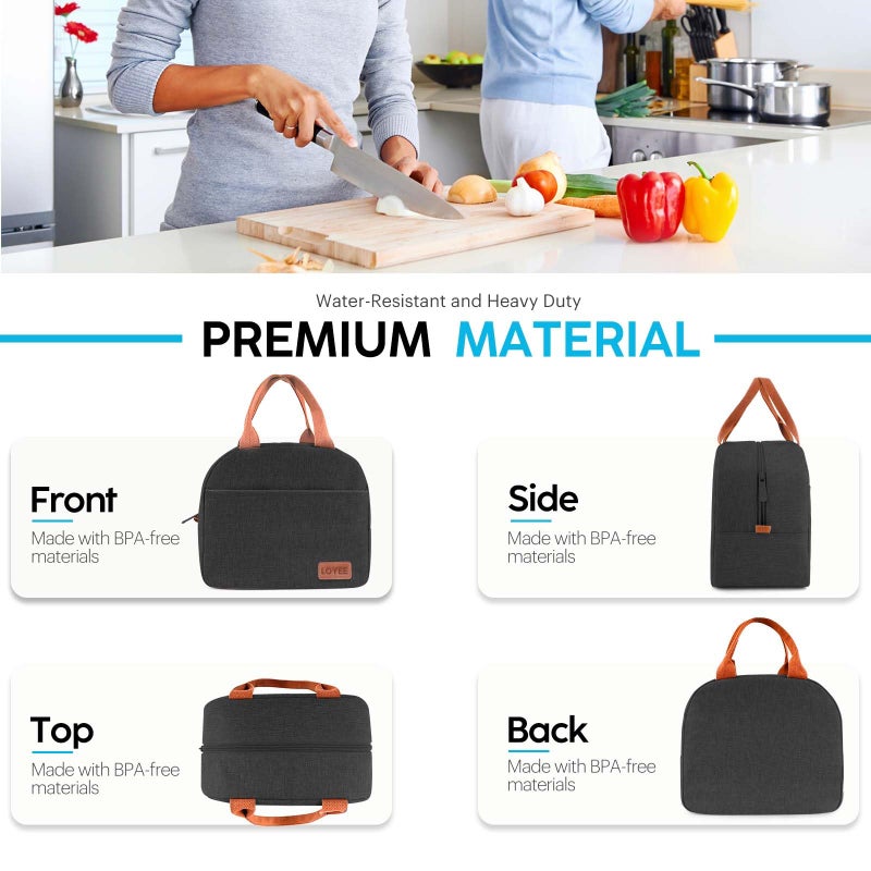 LOYEE Lunch Bag Lunch Box for Women & Men, Large Capacity Insulated Lunch Bag for Adult, Leakproof Reusable Lunch Tote Bags for Work/Office/Travel/Picnic (Black) - Image 5