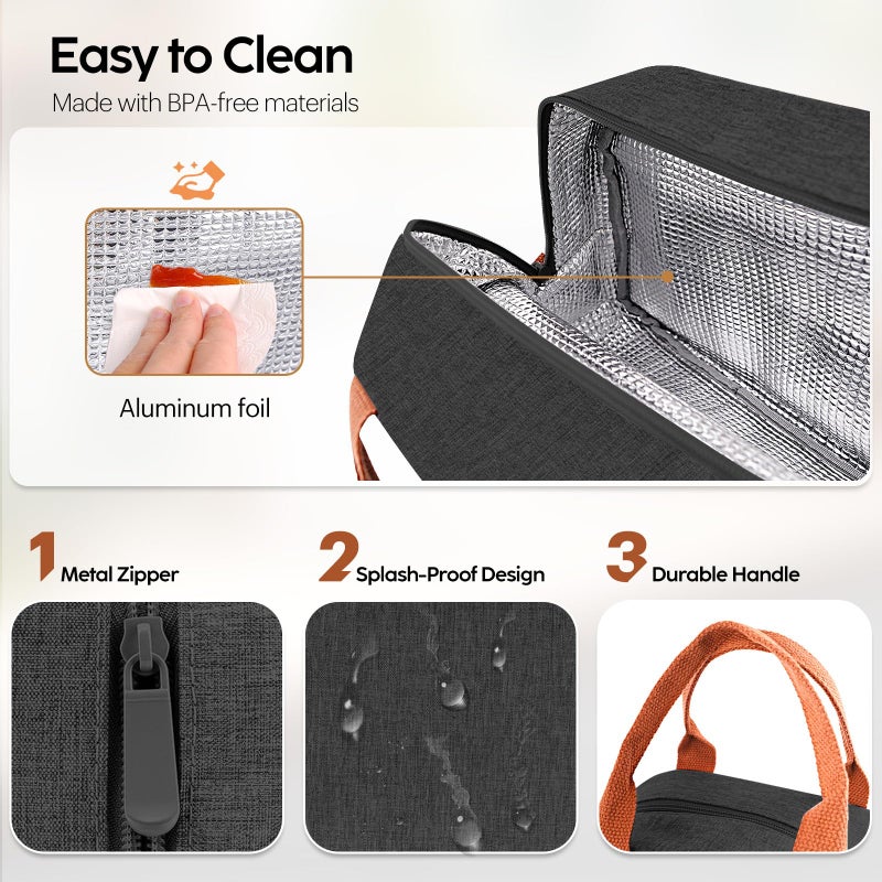 LOYEE Lunch Bag Lunch Box for Women & Men, Large Capacity Insulated Lunch Bag for Adult, Leakproof Reusable Lunch Tote Bags for Work/Office/Travel/Picnic (Black) - Image 4