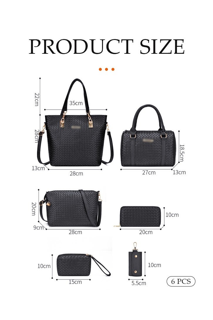DUNISO 6pcs Shoulder Bag Set for Women Large Capacity Diamond pattern  Ladies Tote Handbag Set for Women Commute One Shoulder Cross-body Bag with Wallet(Black） - Image 2