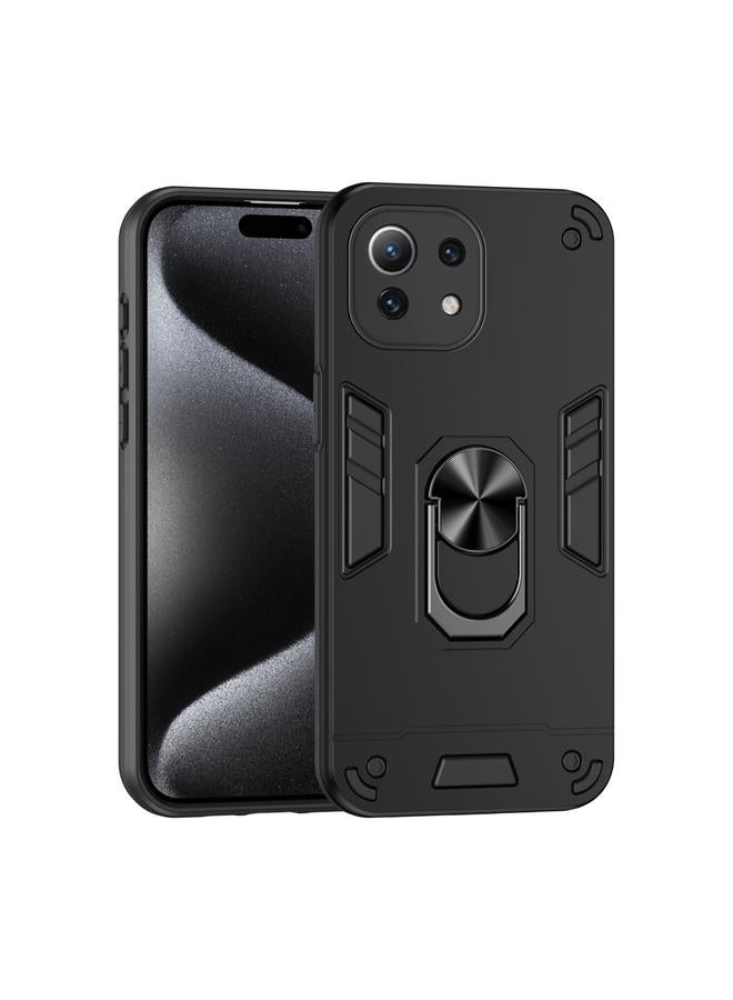 For Xiaomi Mi 11 Lite Shockproof Metal Ring Holder Phone Case(Black)