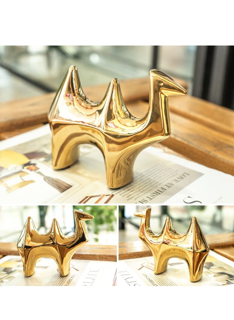 SYOSI Camel Shape Statues, Small Animal Statues Home Decor Sculptures Modern Style Gold Decorative Ornaments for Living Room, Bedroom, Office Desktop, Cabinets, Artware Gifts (Golden Camel) - Image 2
