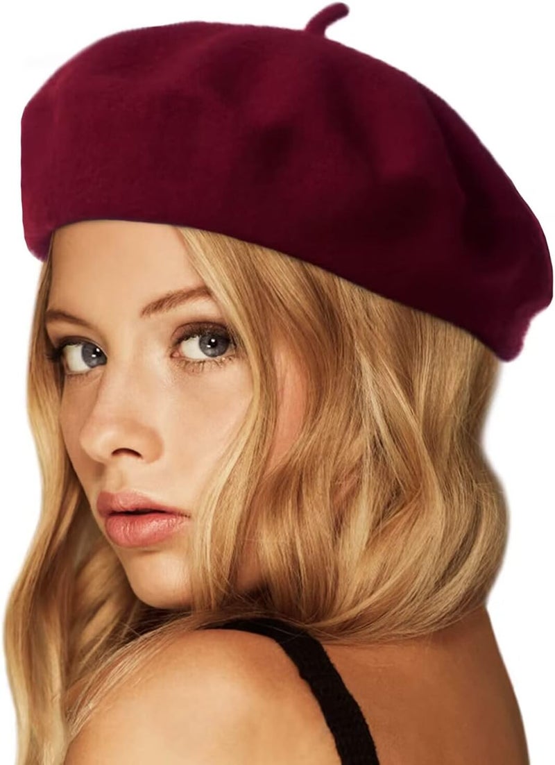 Wheebo Wool Beret Hat,Solid Color French Style Winter Warm Cap for Women Girls Lady - Image 1