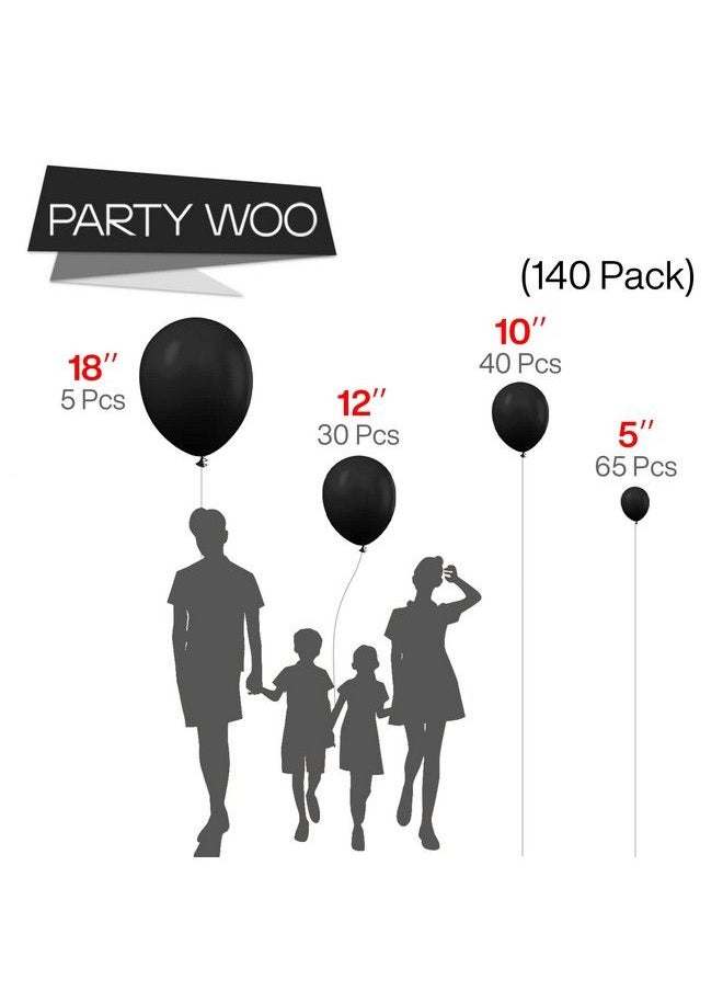 PartyWoo Black Balloons 140 Pcs Matte Black Balloons Different Sizes Pack Of 18 Inch 12 Inch 10 Inch 5 Inch Balloons For Balloon Garland Or Balloon Arch As Party Decorations Birthday Decorations  - Image 3