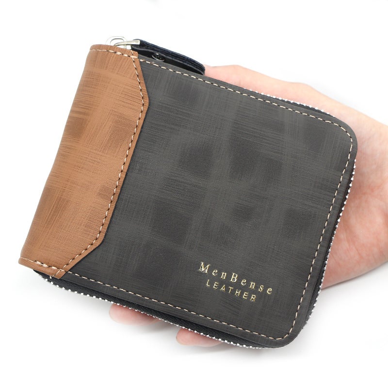Men'S Fashion Short Leather Letter Multi-Card Shattered Silver Bag Large Banknote Shattered Silver Bag Tri-Fold Men'S Zipper Bag - Image 2