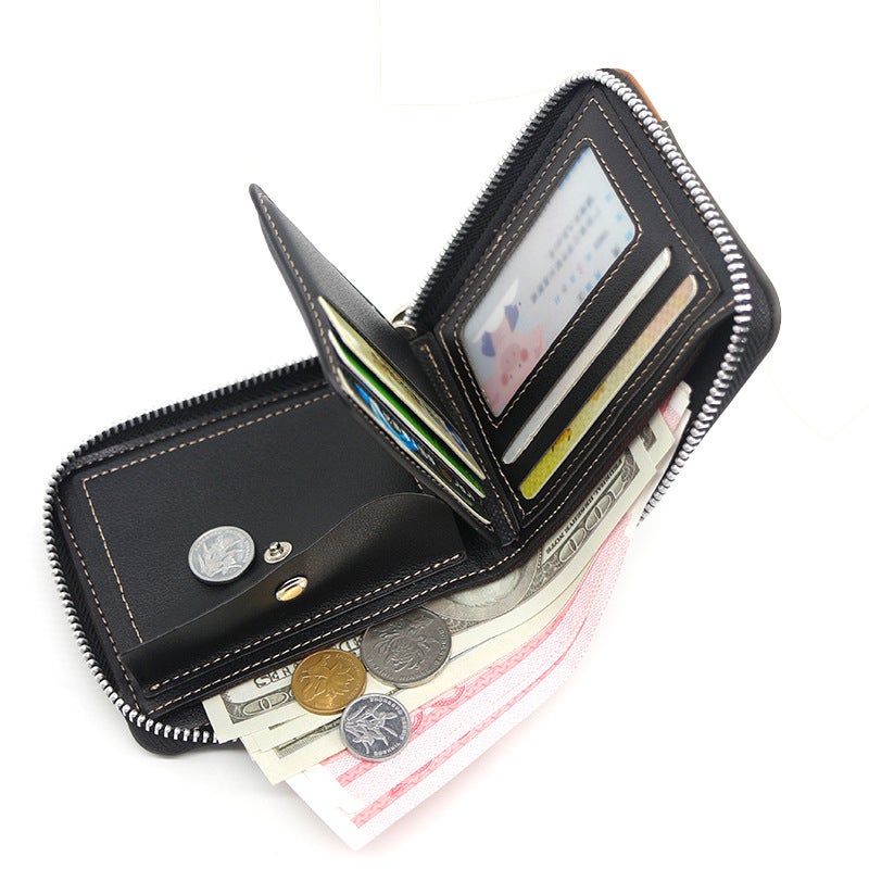 Men'S Fashion Short Leather Letter Multi-Card Shattered Silver Bag Large Banknote Shattered Silver Bag Tri-Fold Men'S Zipper Bag - Image 5