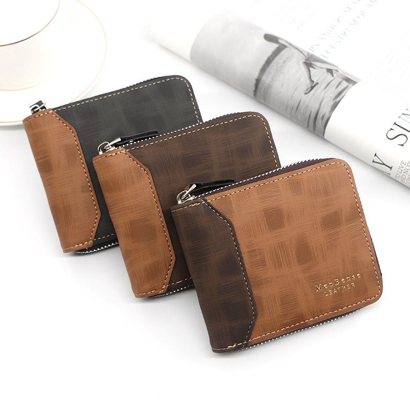 Men'S Fashion Short Leather Letter Multi-Card Shattered Silver Bag Large Banknote Shattered Silver Bag Tri-Fold Men'S Zipper Bag - Image 3