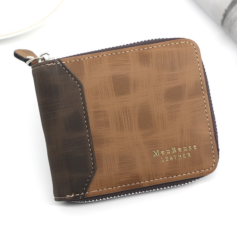 Men'S Fashion Short Leather Letter Multi-Card Shattered Silver Bag Large Banknote Shattered Silver Bag Tri-Fold Men'S Zipper Bag - Image 1