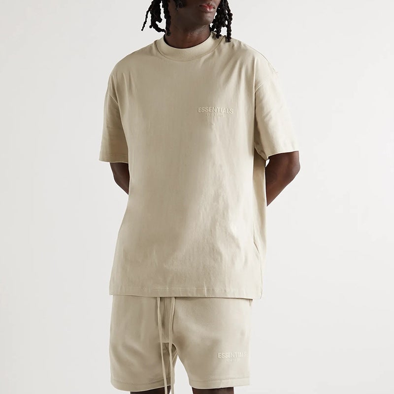 FOG MIKI Season 8 ESSENTIALS Flocking Letter Short-sleeved American T-shirt Loose Joker T-shirt Tide WHEAT