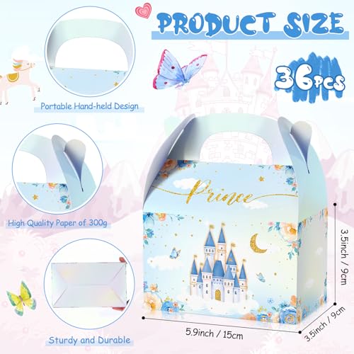 Nezyo Princess and Prince Treat Boxes - Pink & Blue Crown Cardboard Goodie Boxes for Boy Girl Birthday(12 Pcs,Prince and Princess) - Image 3