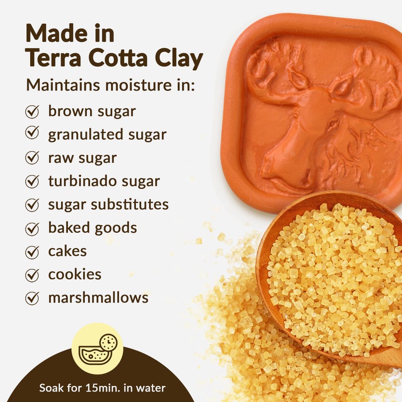 JBK Pottery حافظ سكر بني من تيرا كوتا - آمن للطعام لحفظ السكر للاستخدام طويل الأمد - مُلين سكر بني للبسكويت والفواكه المجففة والمارشميلو - تصميم موose - فخار JBK - Image 3