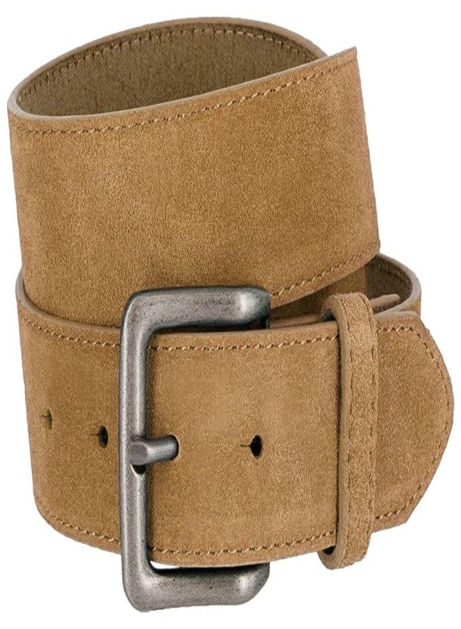 بيلتس.كوم حزام رجالي من الجلد المدبوغ ذو مشبك مربع، مناسب للارتداء اليومي، عرضه 1 1/2 بوصة (لون بني فاتح، مقاس 38) - Image 1