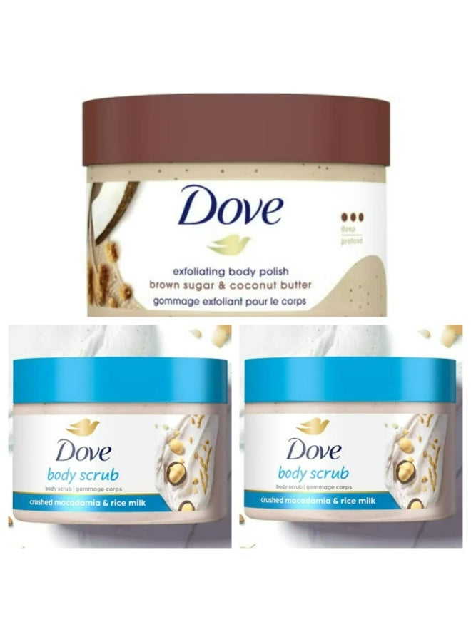 دوف مجموعة مقشر الجسم المقشر يكشف عن بشرة أكثر نعومة بشكل واضح، 298 جرام، 3 قطع