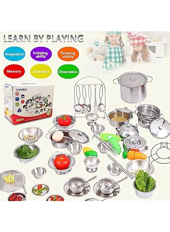 Tiny Classic Stainless Steel Kitchen Toys Cooking Utensils Set-Pretend Play Pots Pans Toy Cookware Kits for Kids Cooking Utensil Set Interactive Learning Role Play Educational Toys for Kids Mini Siz - Image 5