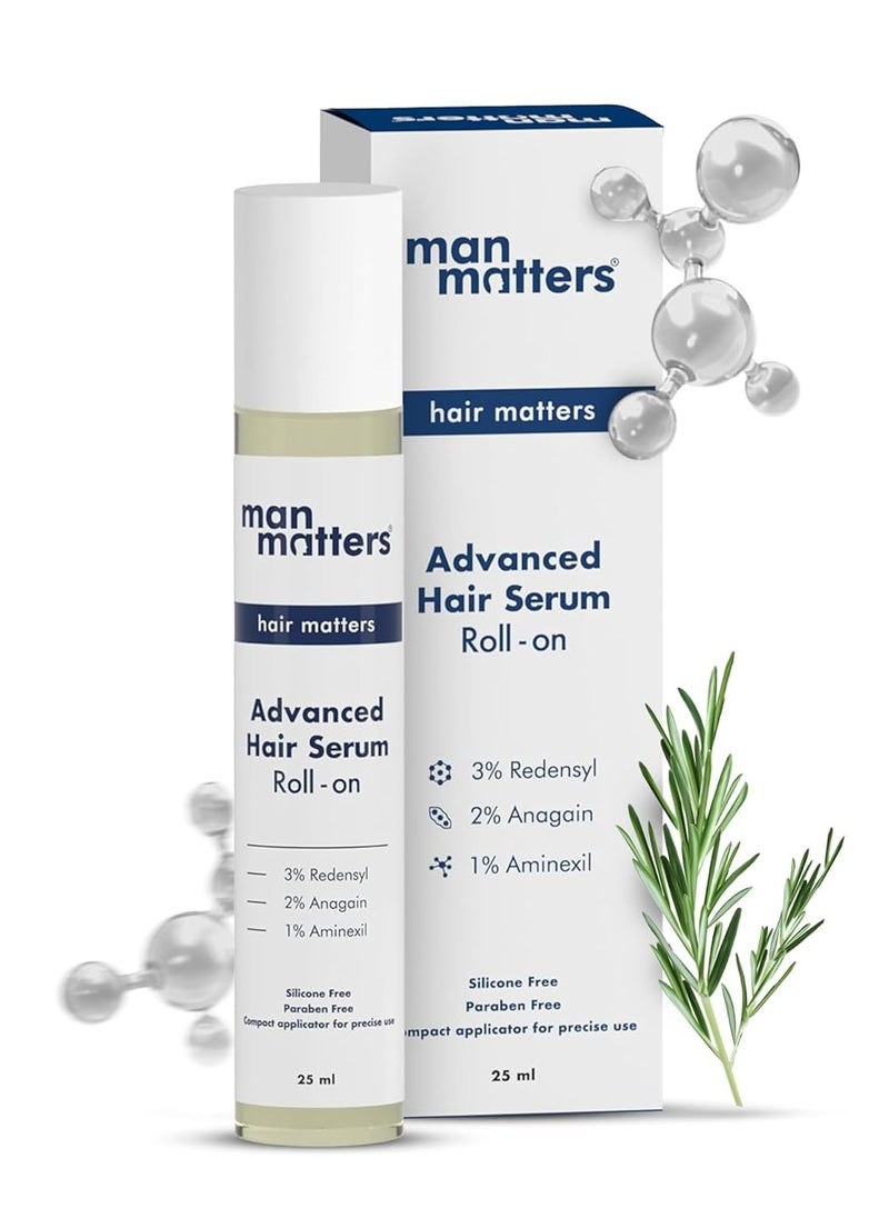 Man Matters - Advanced Hair Growth Serum Roll On For Hair and Beard - With 3% Redensyl,2% Anagain,1% Aminexil and Rosemary Leaf Extract - Reactivates Hair Cells and Activates Beard Follicles - 25ml - Image 1