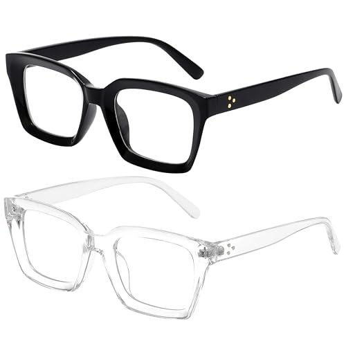 Kursan Classic Non Prescription Clear Lens Glasses for Women Men Thick Square Frame Eyeglasses (2 Pack Bright Black+Transparent) - Image 1