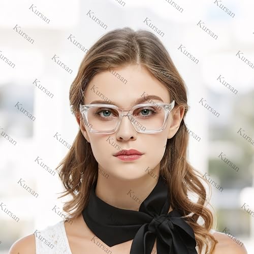 Kursan Classic Non Prescription Clear Lens Glasses for Women Men Thick Square Frame Eyeglasses (2 Pack Bright Black+Transparent) - Image 4