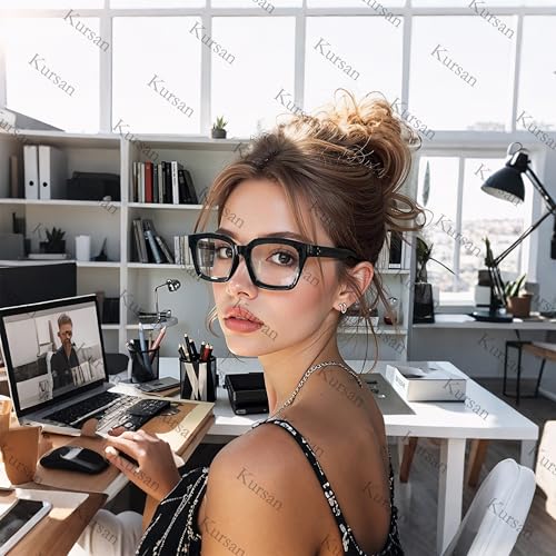 Kursan Classic Non Prescription Clear Lens Glasses for Women Men Thick Square Frame Eyeglasses (2 Pack Bright Black+Transparent) - Image 2