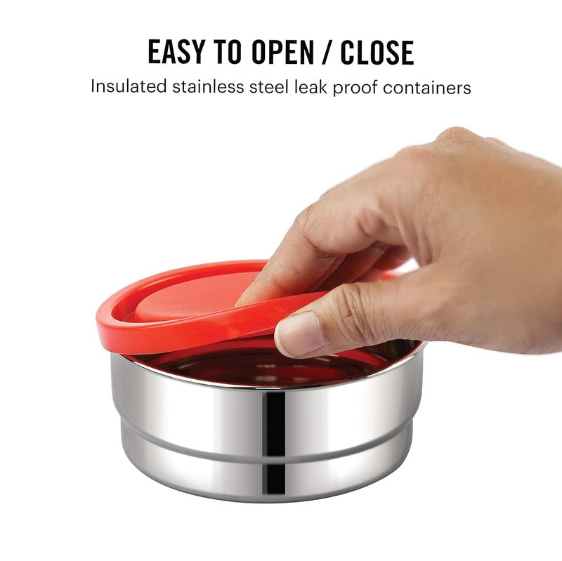 Cello CELLO Eco Bite Stainless Steel Lunch Box 2 Container with Jacket, Red | Microwave Safe & Leak Proof Containers | Full Meal and Easy to Carry  - Image 4
