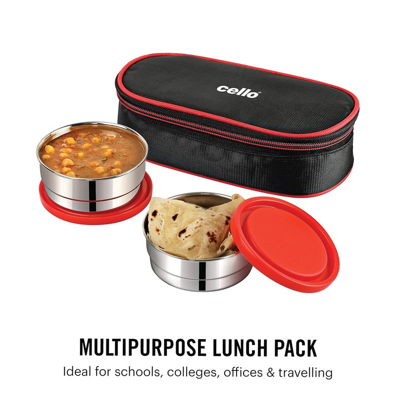 Cello CELLO Eco Bite Stainless Steel Lunch Box 2 Container with Jacket, Red | Microwave Safe & Leak Proof Containers | Full Meal and Easy to Carry  - Image 5