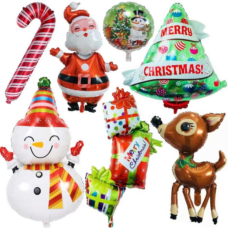 OLLULL Christmas Decor Balloons Giant 7pcs Mylar Foil Balloon Set Santa Claus Elk Snowman Reindeer Candy Cane Tree Xmas Party Supplies - Image 2