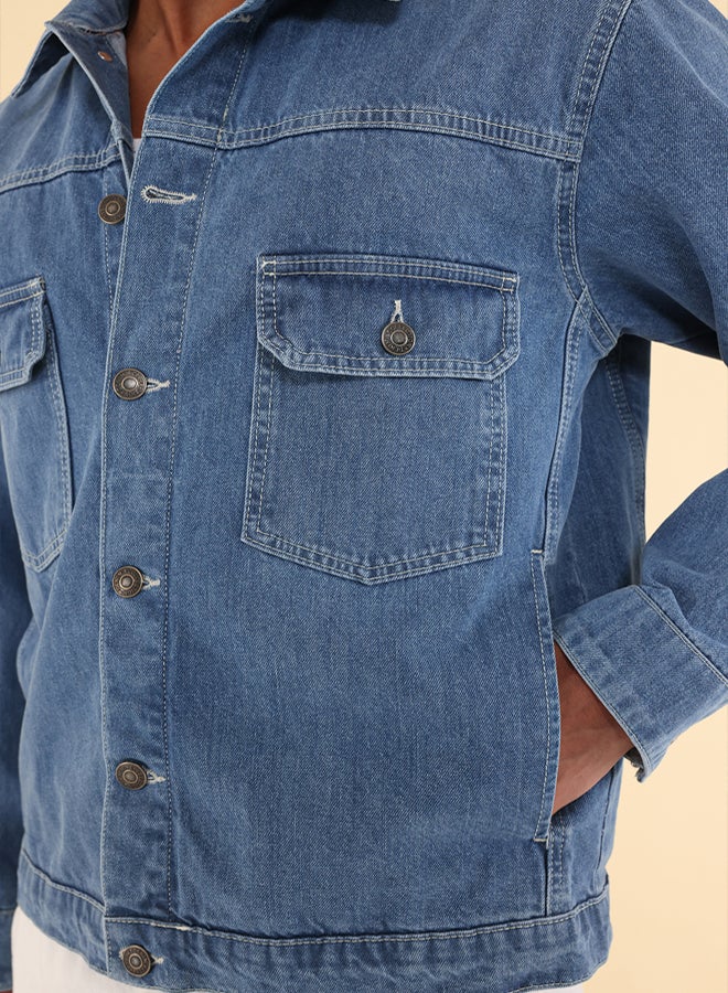 trendyol Blue Unisex Regular Denim Jacket - Image 4